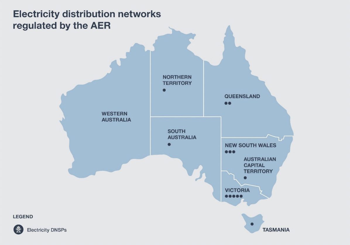 AER map of DNSPs in Australia